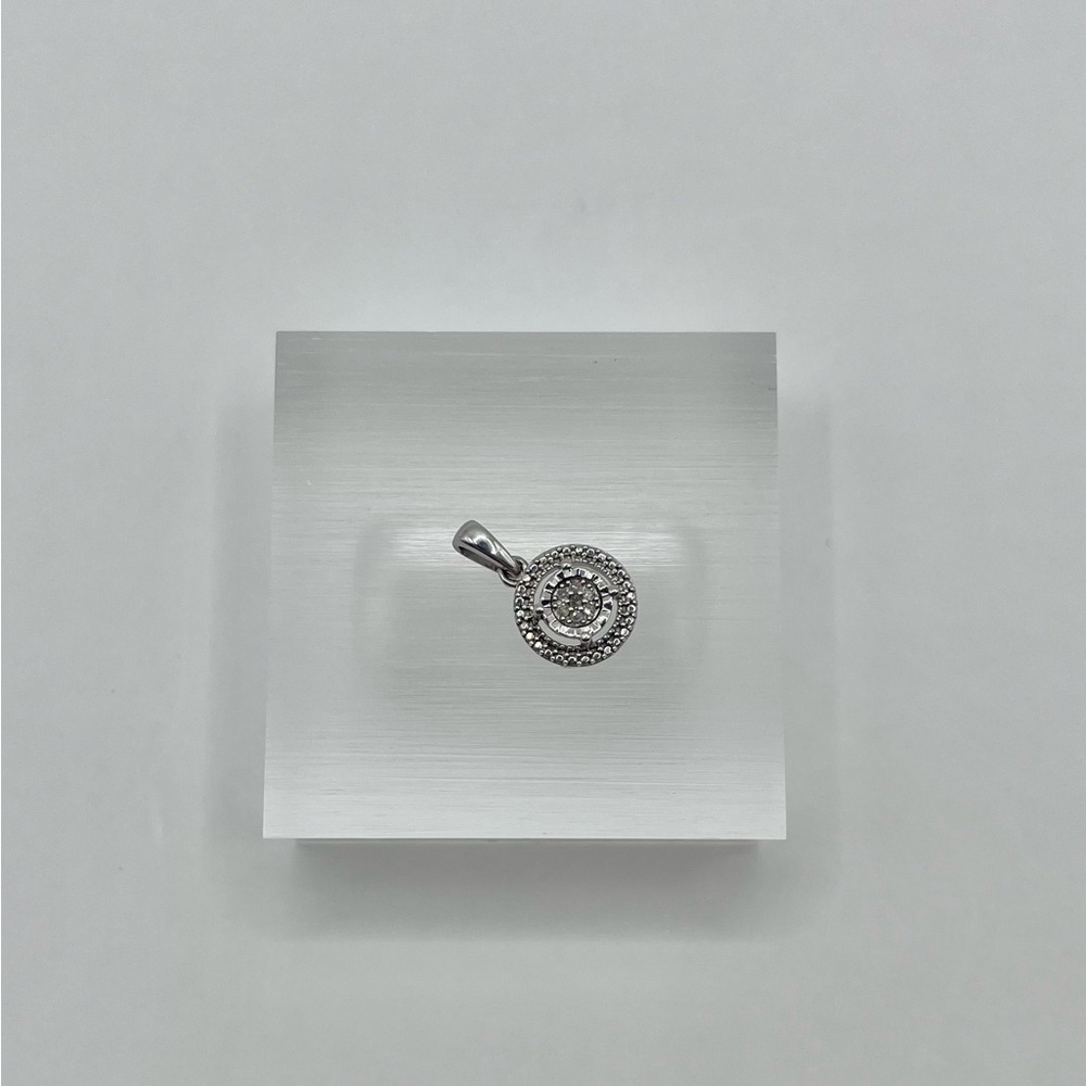 Round Natural Diamond Sterling Silver Necklace - Picture 5 of 7